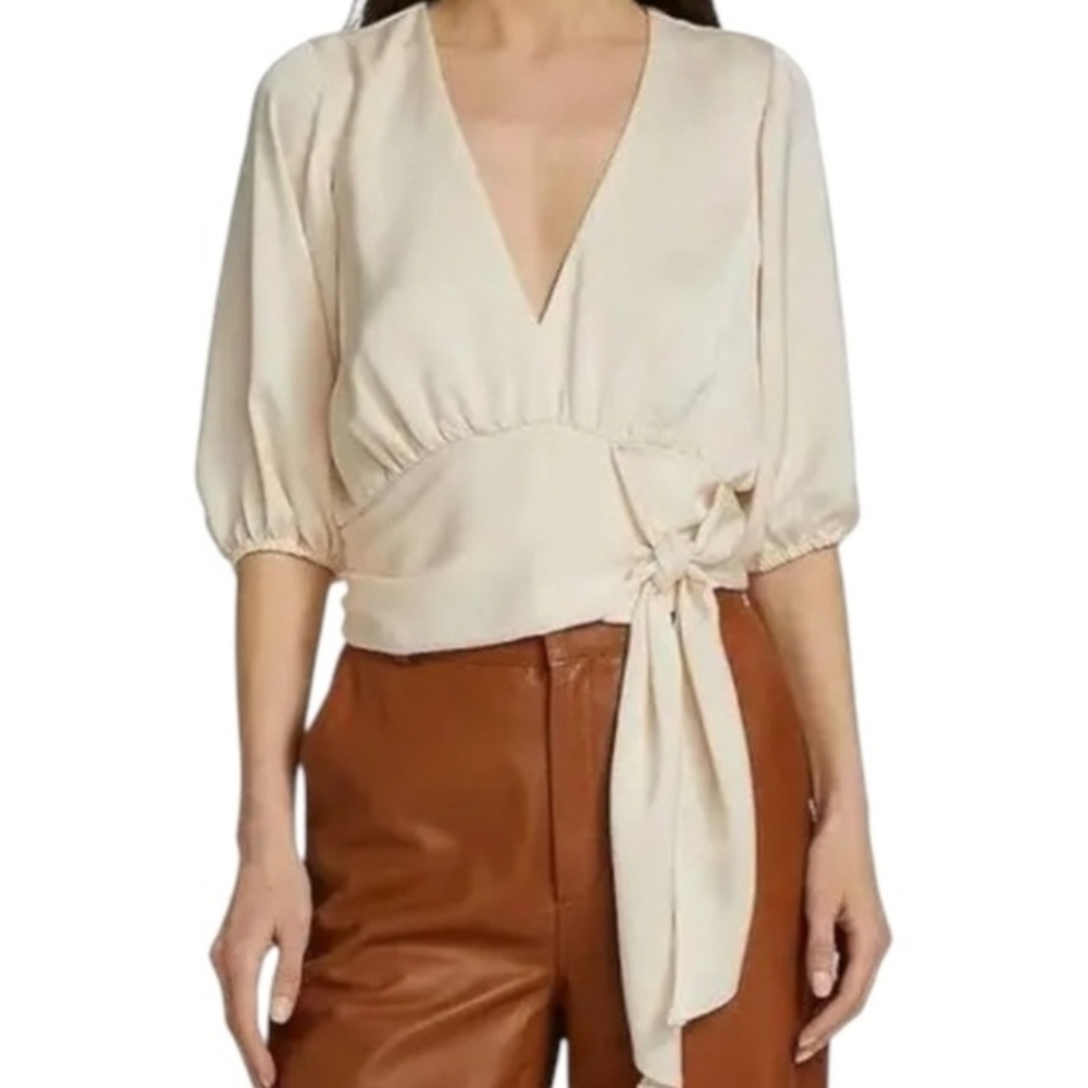 Ramy Brook Cream Wrap Tie V-Neck Blouse Size XS NWT $325